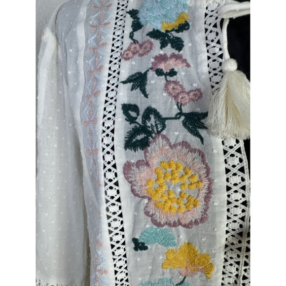 Tory Burch Embroidered Cotton Boho Dress With Tassel Tie & Lace Detail - Picture 2 of 11